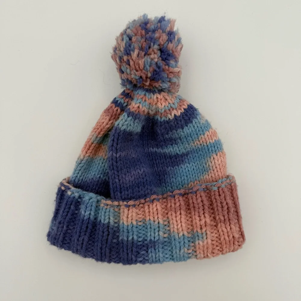 Handmade‎ Toddler Hat (1-2 Yrs) - Knit Pom-Pom Beanie in Pink, Blue & Purple